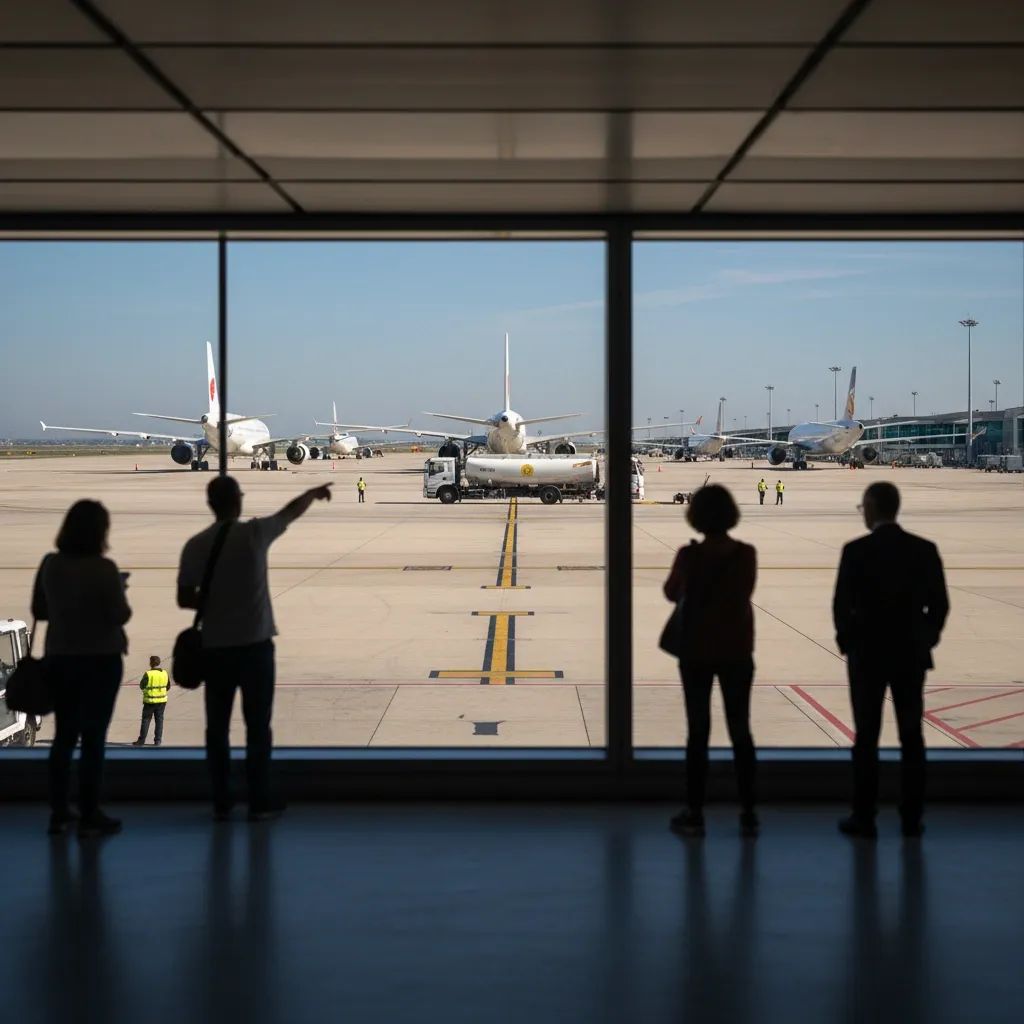 Aircraft parked at Italian airport with fuel tanker truck during fuel shortage crisis