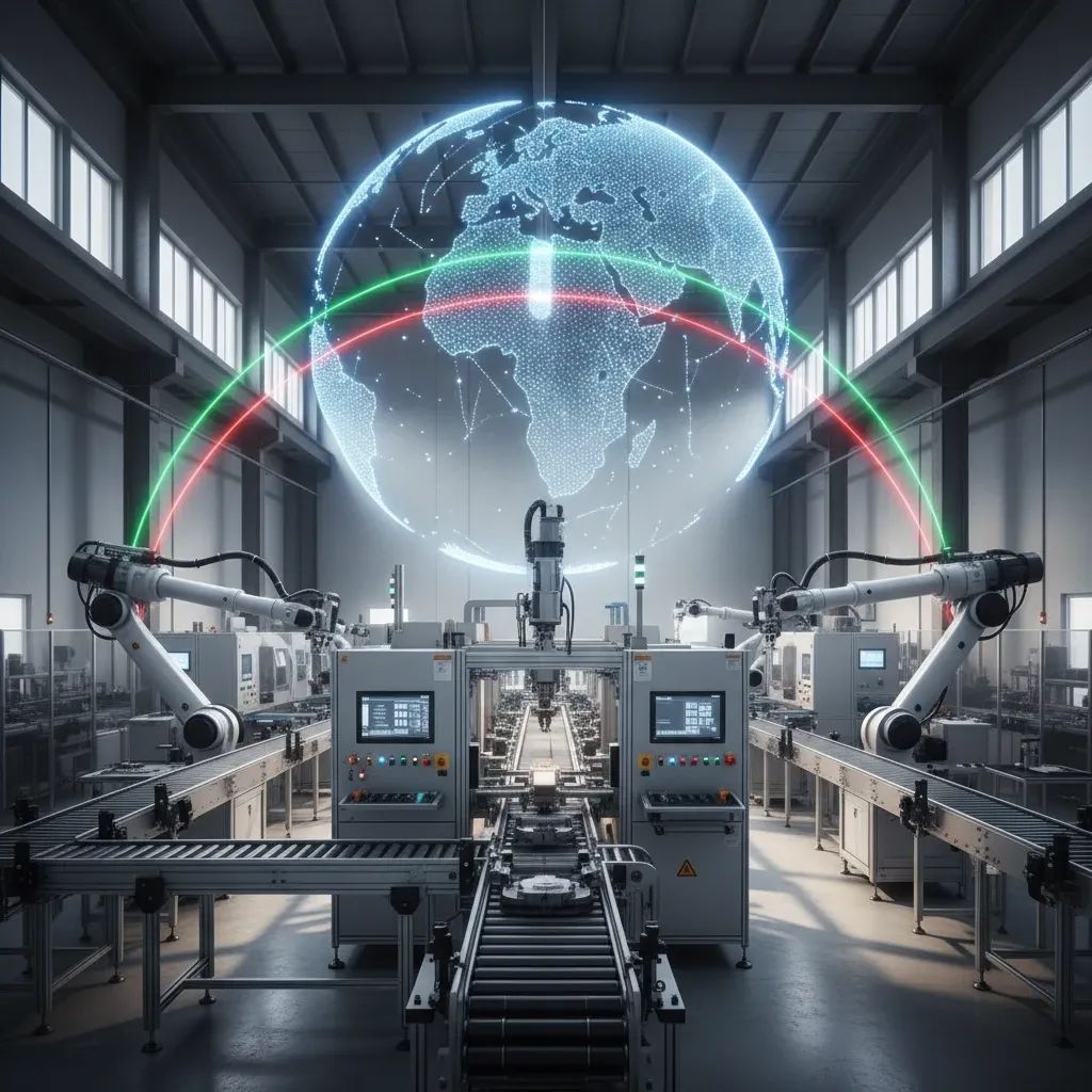 Modern industrial manufacturing facility with advanced processing equipment and technology representing EU-US minerals partnership