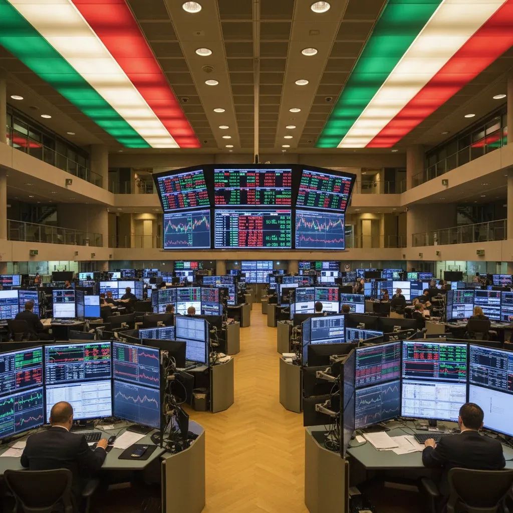 Financial traders monitoring stock market data and price movements on multiple screens