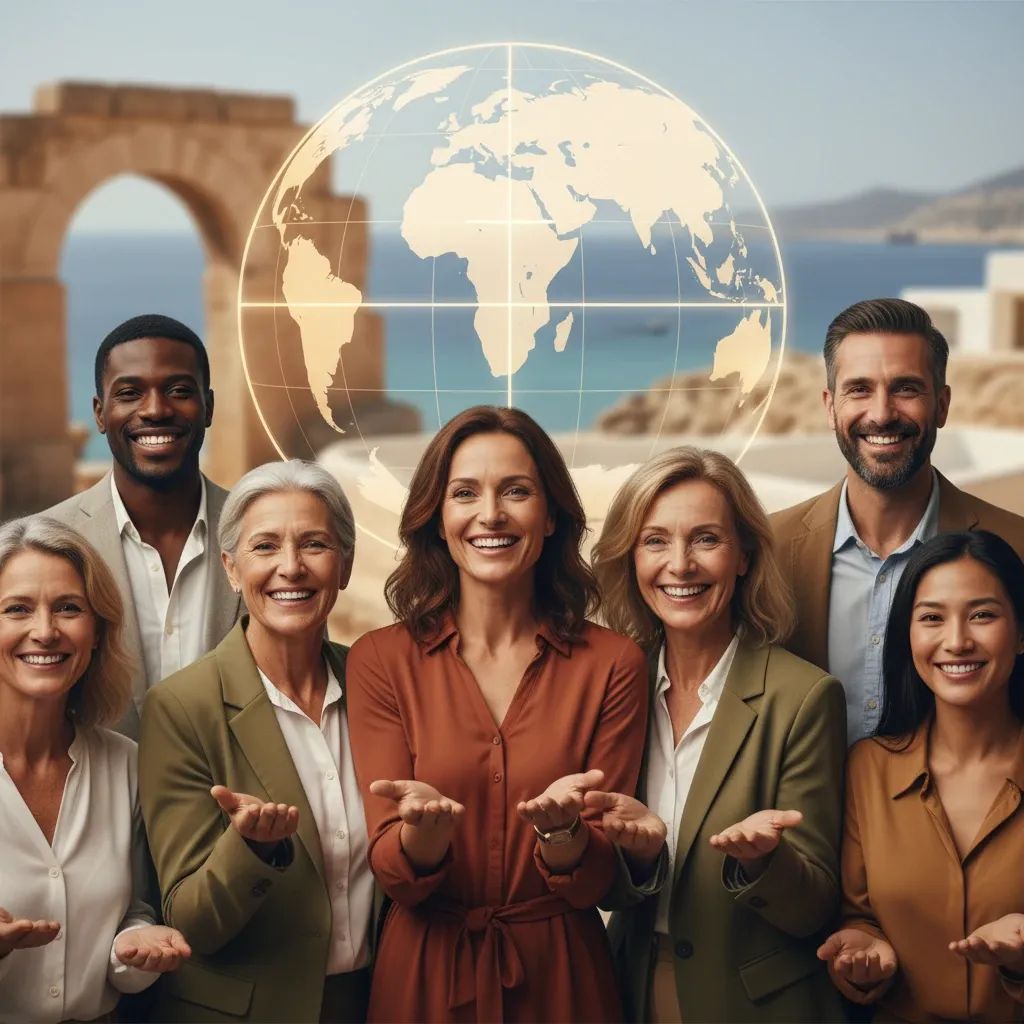 Diverse global community and globe symbolizing Pope's international mission to address migration and poverty