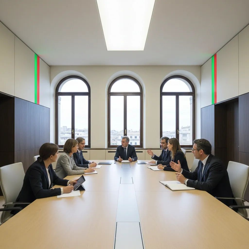 Italian political party leaders in formal meeting discussing leadership restructuring