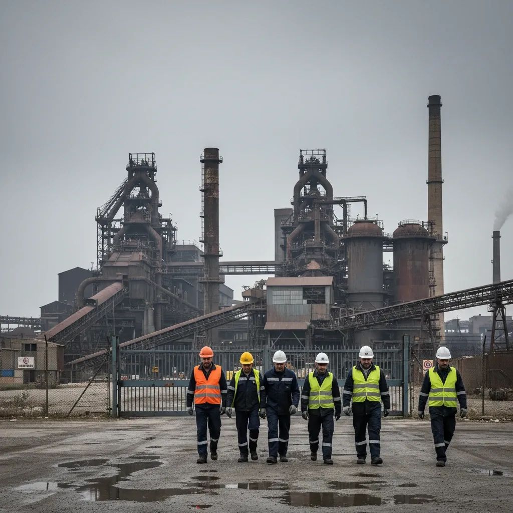 Steelworkers gather at Taranto industrial plant gates during safety strike action